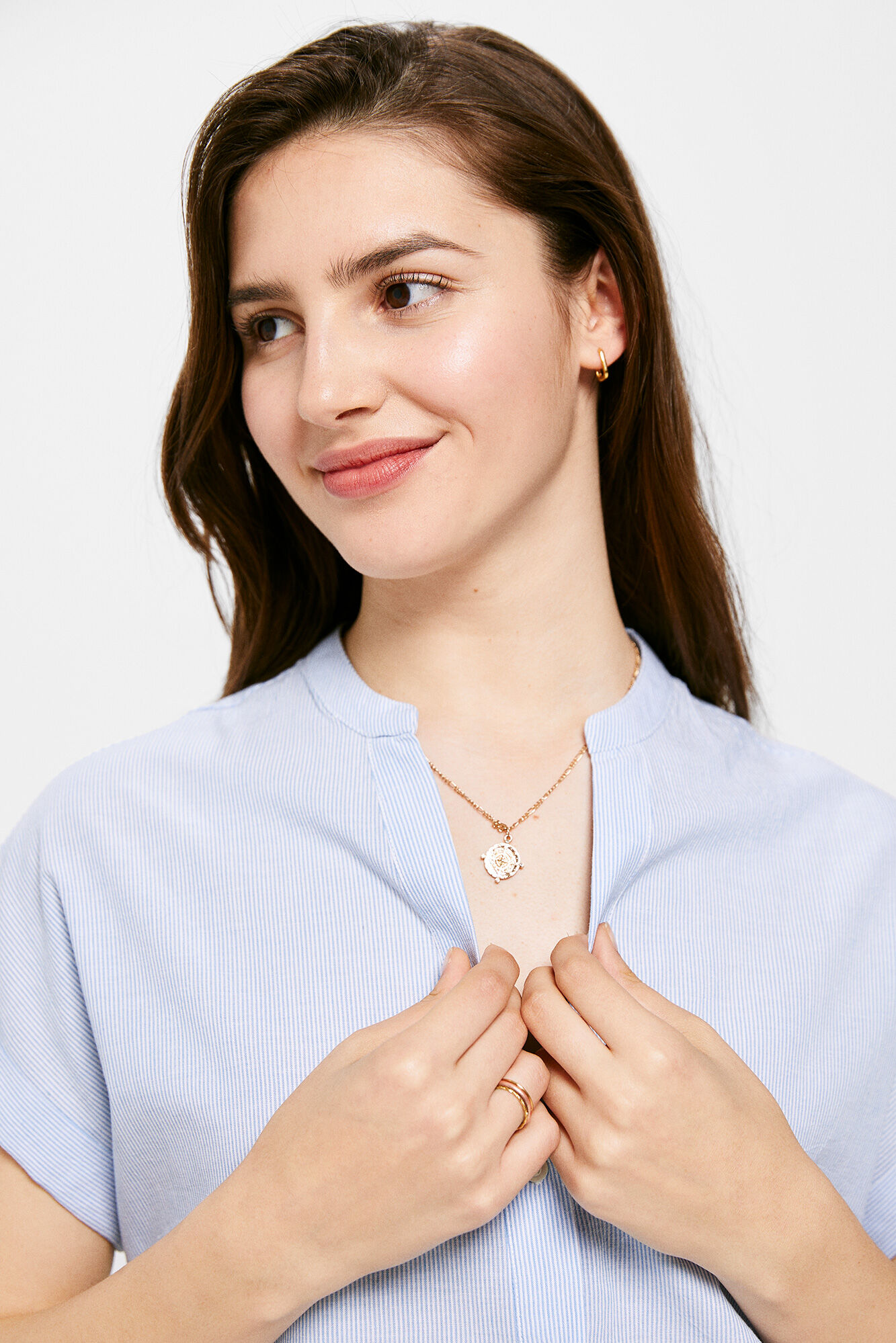 Blusa de algodão com gola Mao - Azul claro