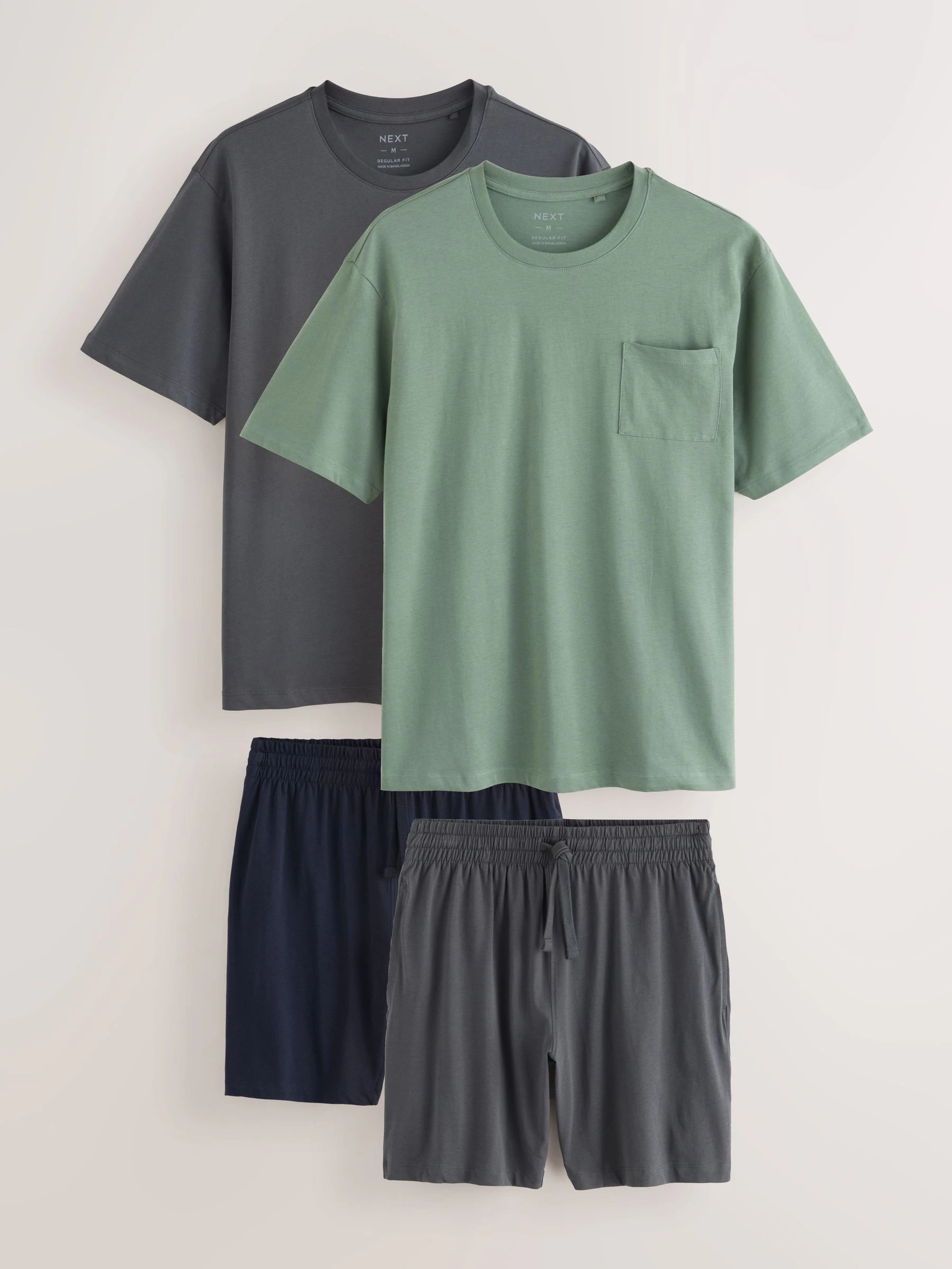 Saliegroen/leisteengrijs - Korte jersey pyjama's verpakking van 2