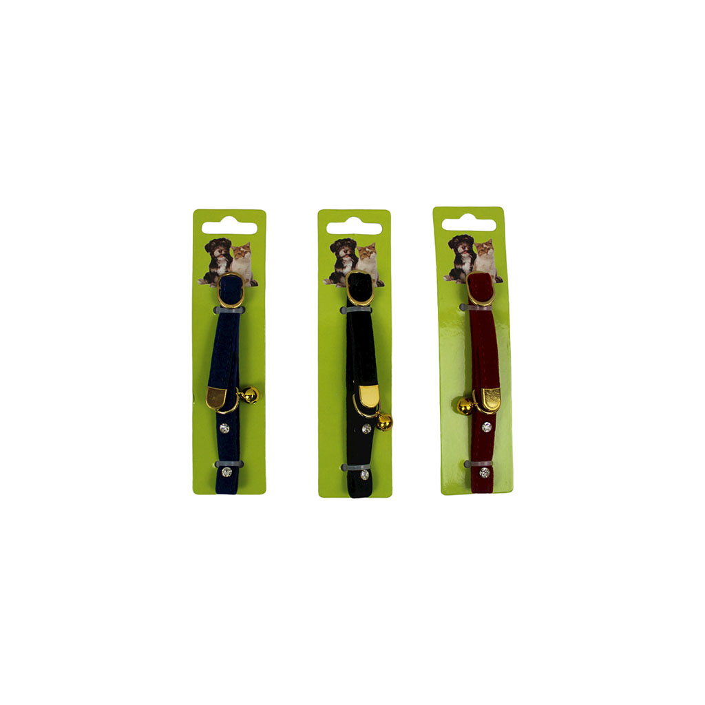 Collier pour chat velours strass grelots 30cm