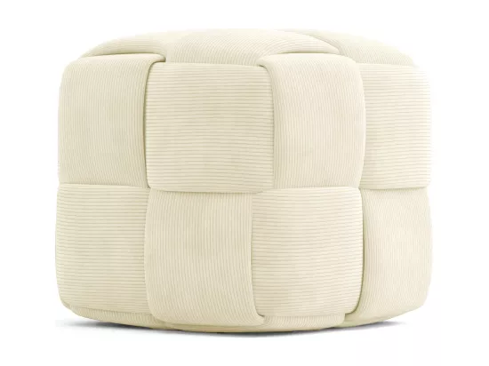 Pouf Carré Tapissé en Velours Côtelé - Design Moderne - Cube Ivoire