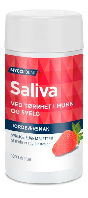 Nycodent Saliva Jordbær - 100 sugetabl.