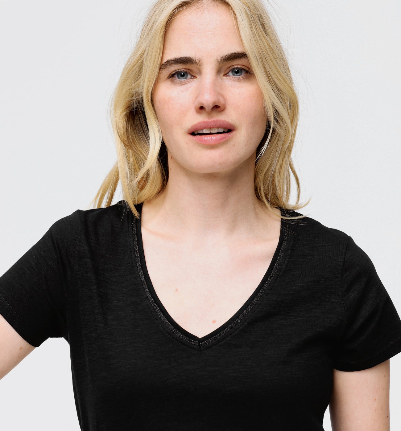T-shirt col V Femme - Noir