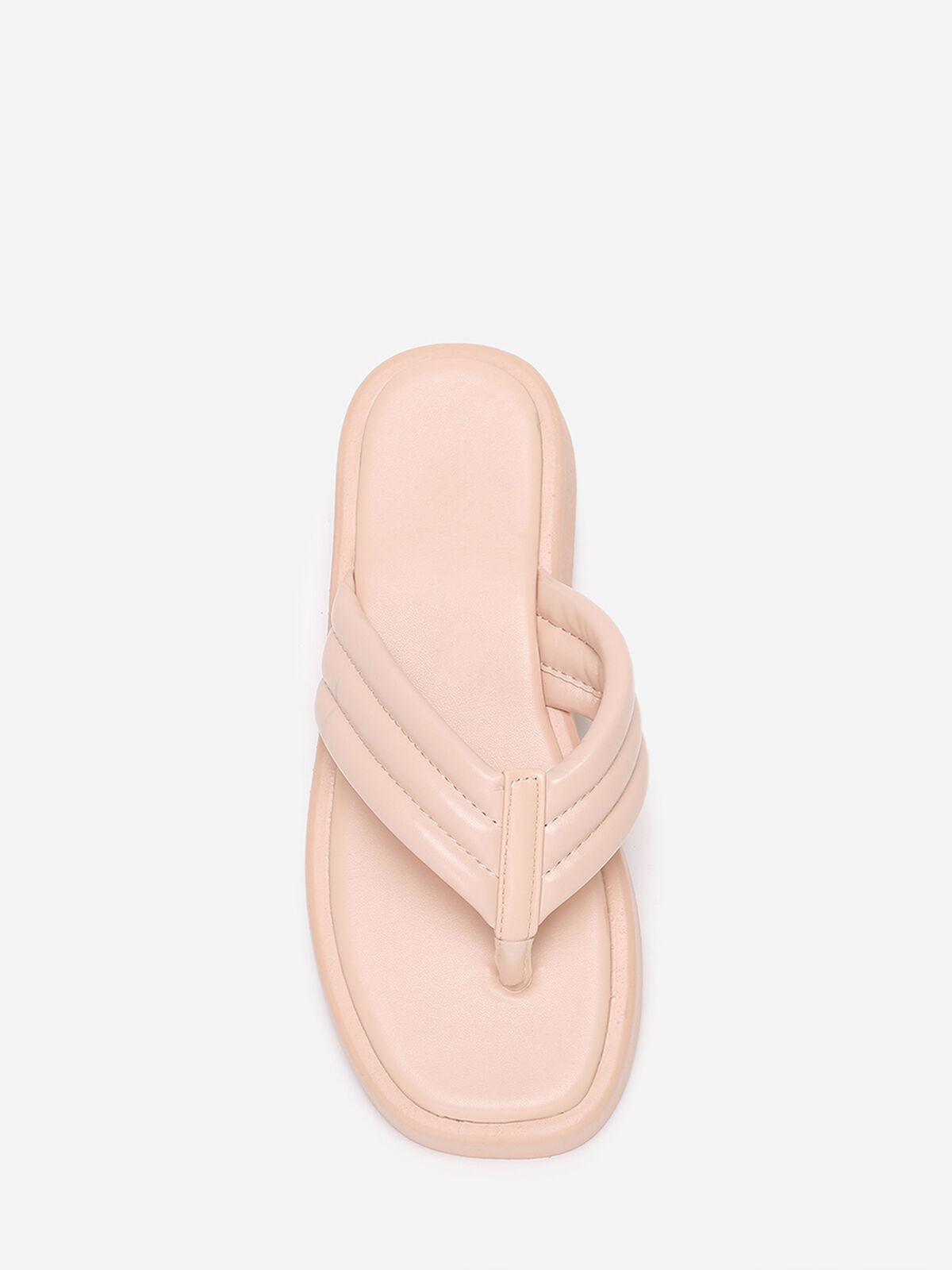 Tongs plateformes à bride matelassée- Beige