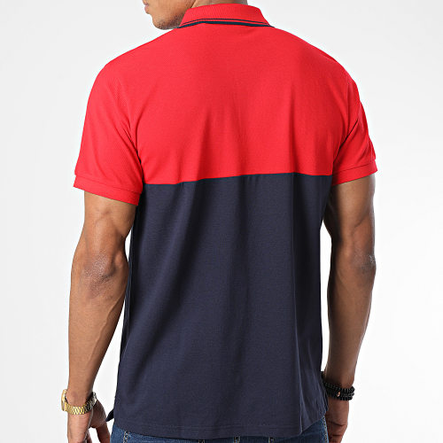 Polo Manches Courtes Archive Shield Block Rouge Bleu Marine