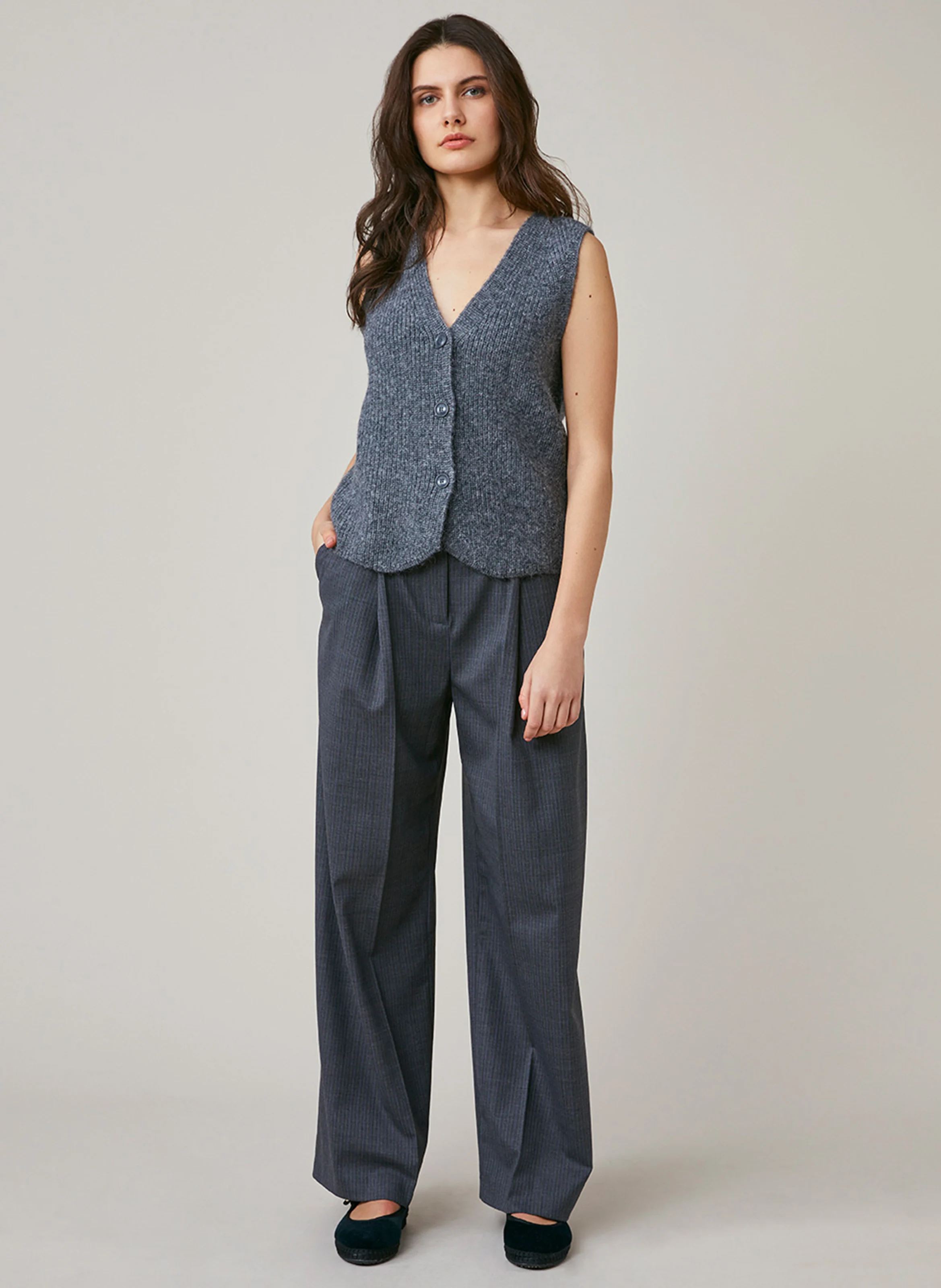 ERIC - Gilet col V en laine mélangée | Gris