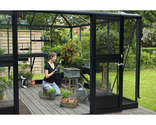 JULIANA Oasis kas, 3 mm veiligheidsglas, 368 x 368 cm, antraciet/zwart