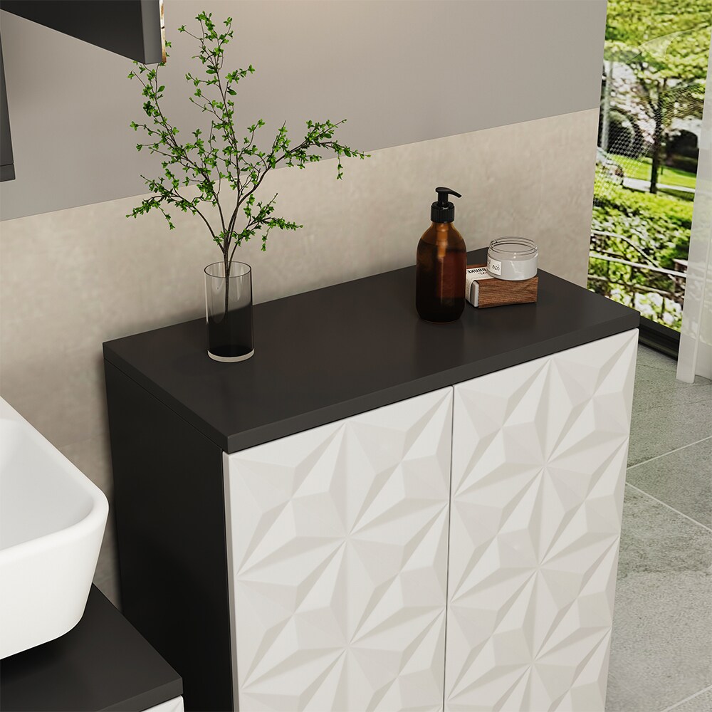 Vicco Badschrank Badezimmerkommode Badezimmermöbel Edge Schwarz Weiß modern 60x80 cm Badezimmer Schrank Badmöbel 2 Türen 3 Fächer