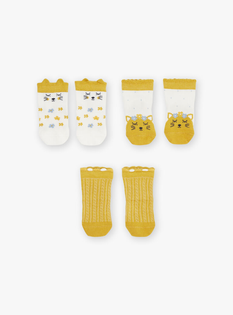 3 chaussettes écrues et moutarde
