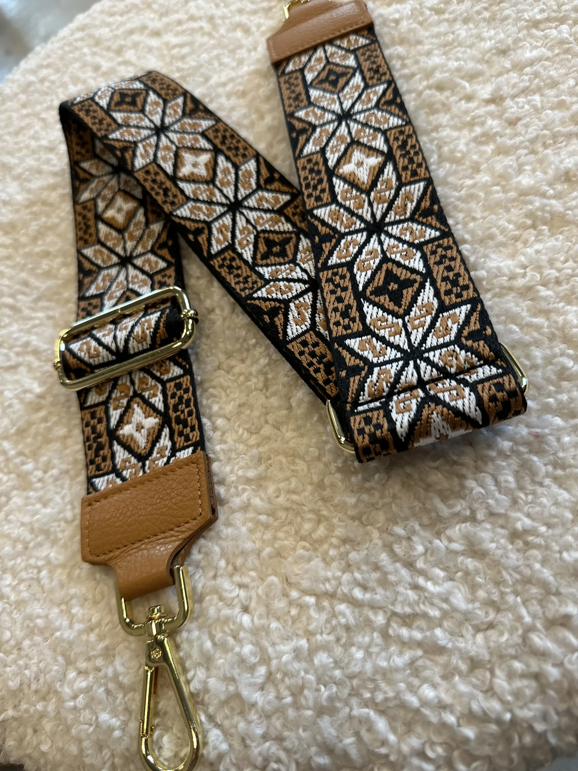 Bag Strap - Cognac/Zwart/Wit - Goud