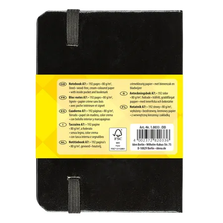 Idena Notizbuch, DIN A7, 192 Seiten, 80 g/m², liniert, Hardcover, schwarz