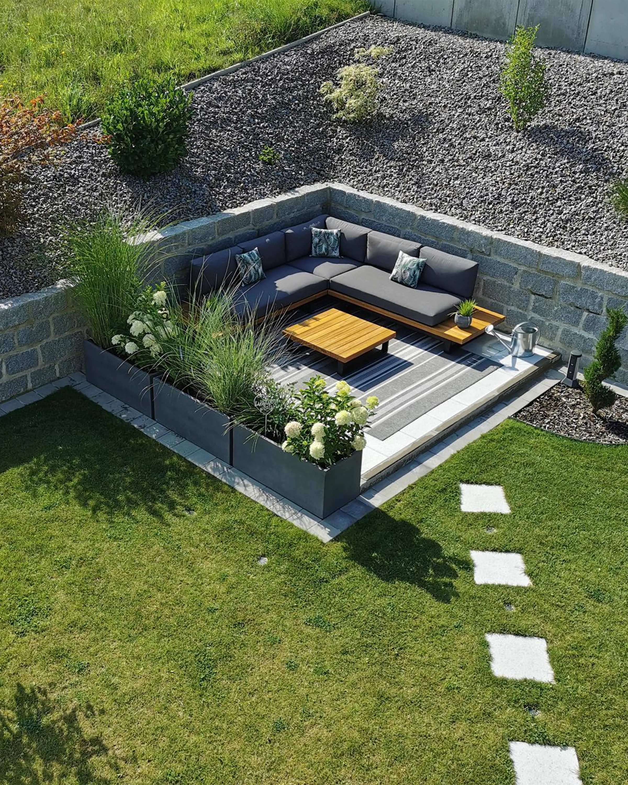 Tuin hoekloungeset met tafel 5-zits MYKONOS rechtszijdig Gecertificeerd acaciahout Donkergrijs