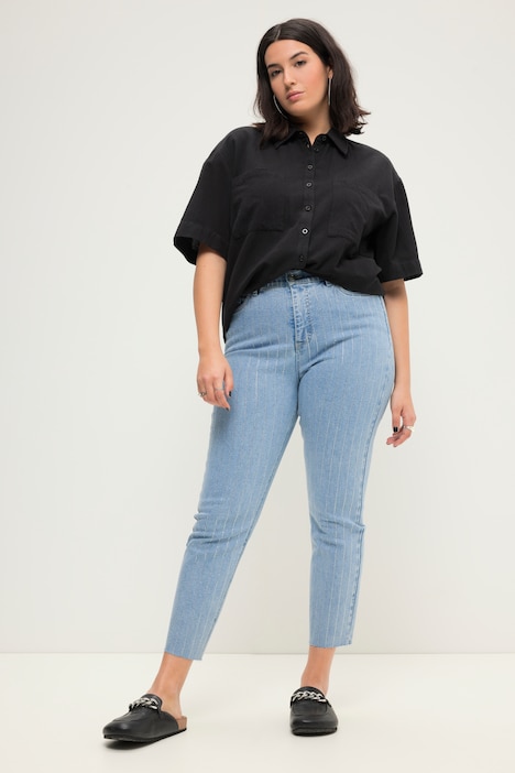 Mom-Jeans, HighWaist, Glitzerstreifen, 5-Pocket