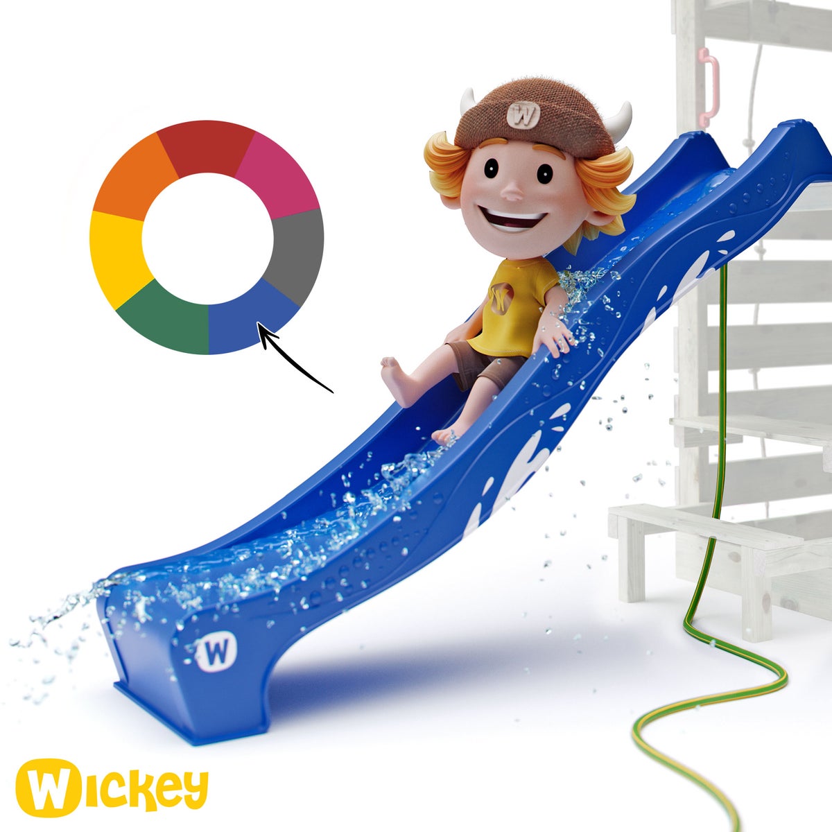WICKEY MultiFlyer Houten Dak Klimrek met Schommel en Glijbaan, Klimtoren met Houten Dak, Zandbak, Ladder en Speelaccessoires – Pastelgroen