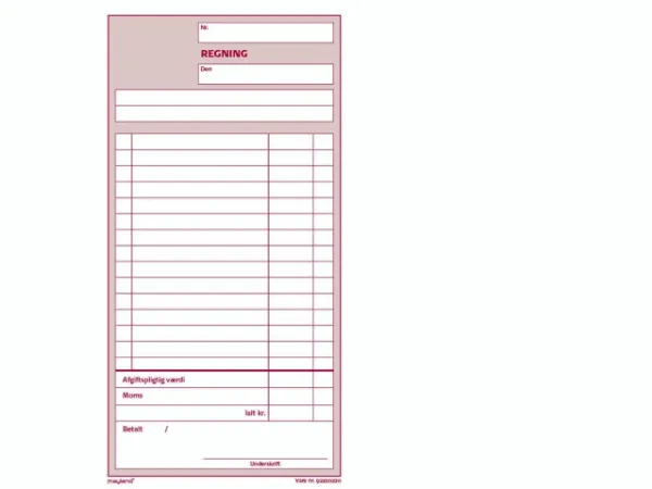 Regningsblok 126x200 mm med afgift - 2x50 blade - (10 stk.)