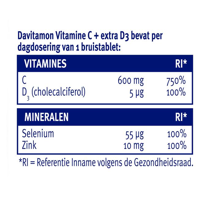 Davitamon Forte Vitamine C + Extra D3 Bruistabletten 15 stuks