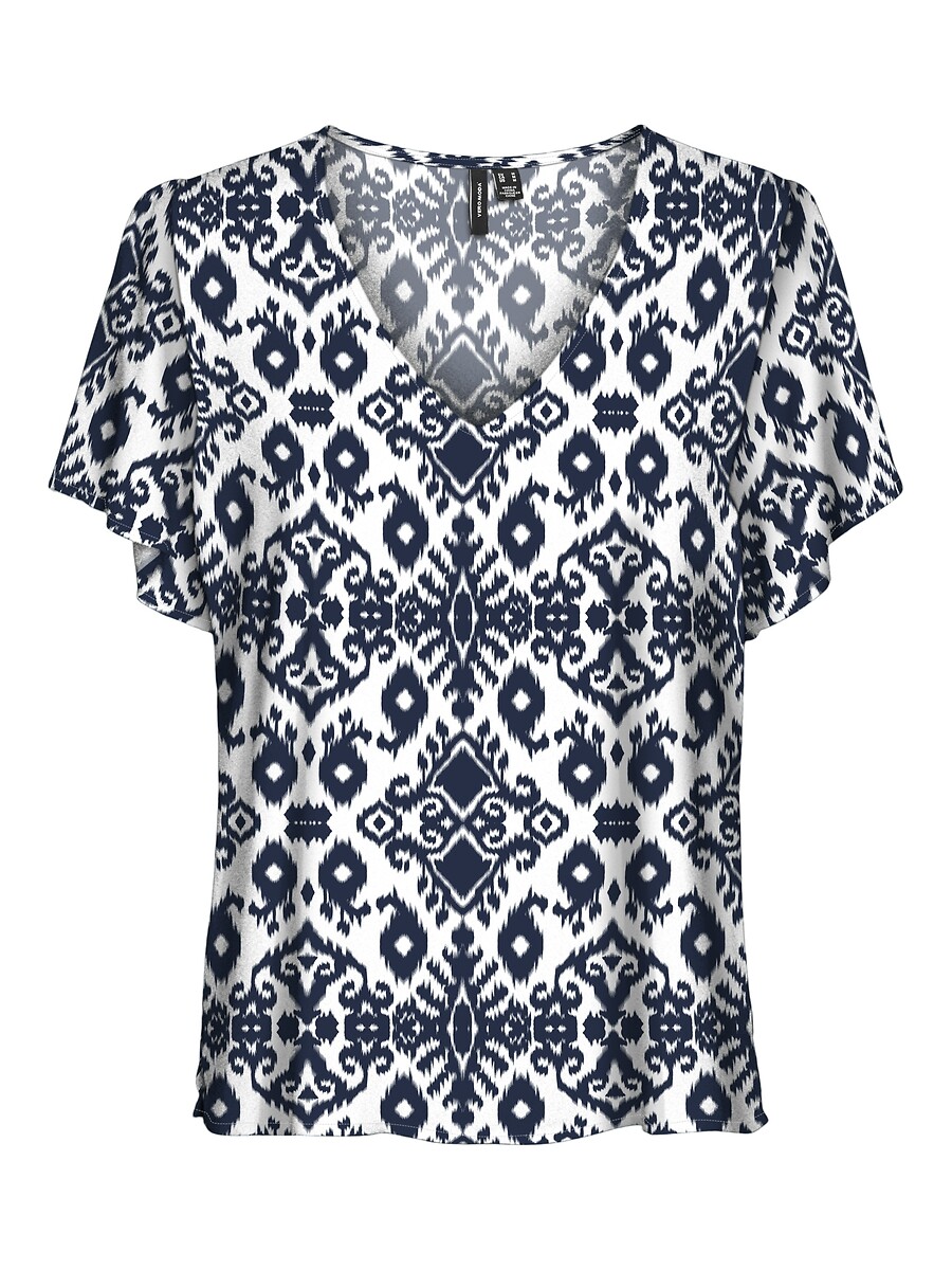 VERO MODA<br>Blusa estampada com decote em V e mangas curtas