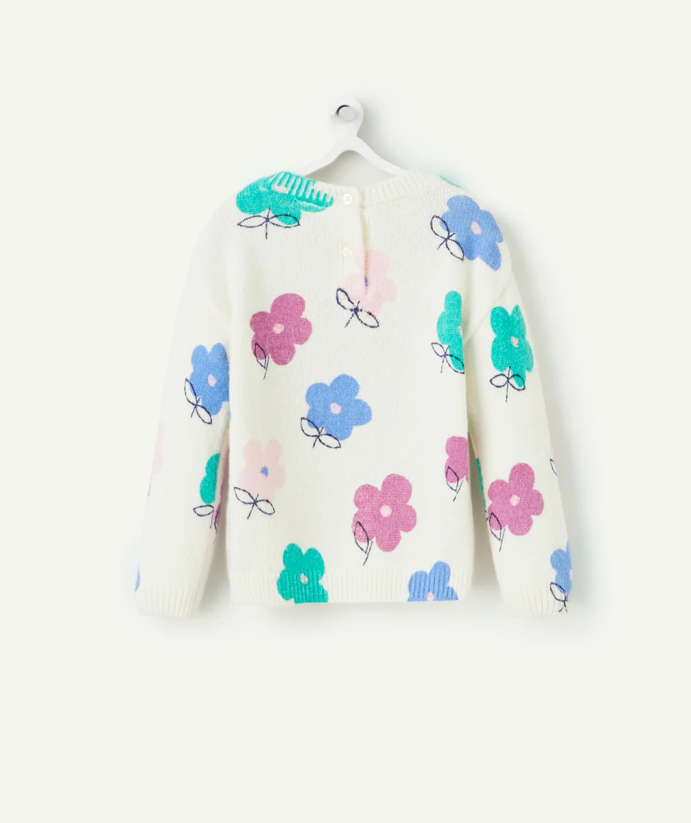 PULL EN TRICOT MANCHES LONGUES BÉBÉ FILLE ÉCRU AVEC IMPRIMÉ FLEURS