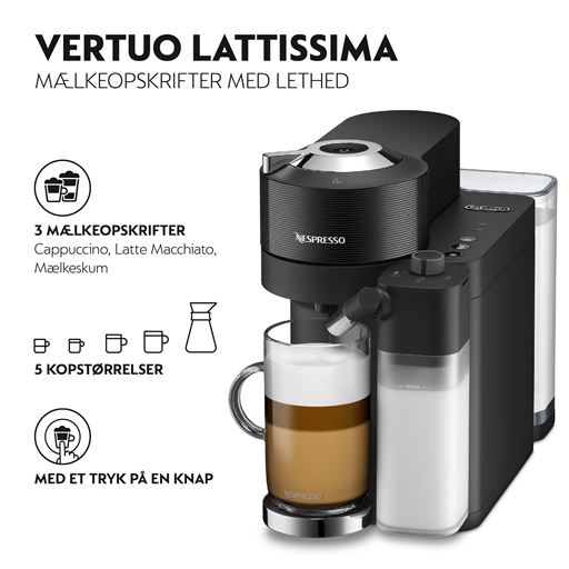 Nespresso Vertuo Lattissima Kaffemaskine, Blank Sort