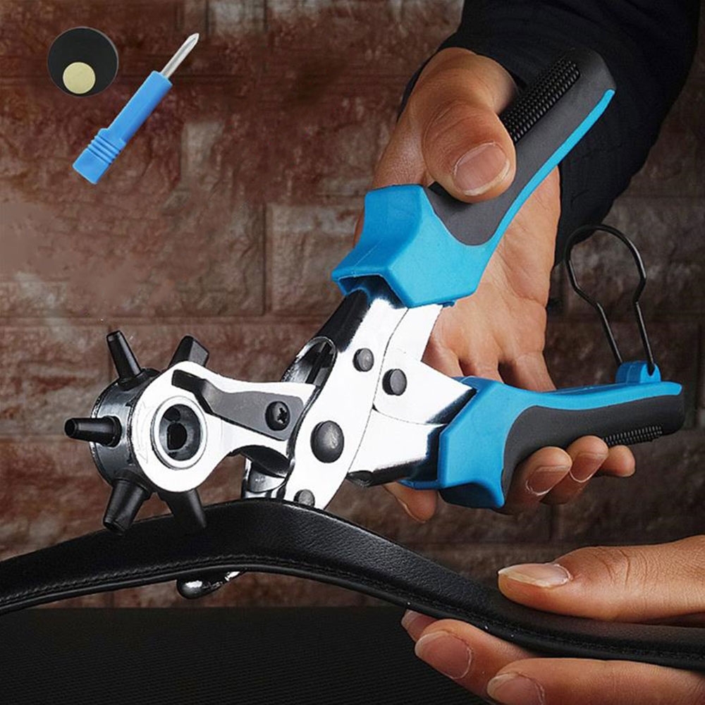 Revolver Lochzange Gürtellochzange mit Hebelübersetzung für Leder / Stoff / Pappe - Schwarz / Rot