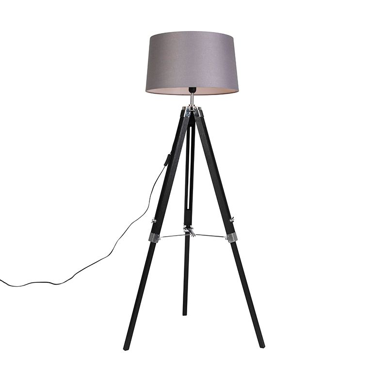 Vloerlamp Tripod zwart met kap 45cm linnen donker grijs
