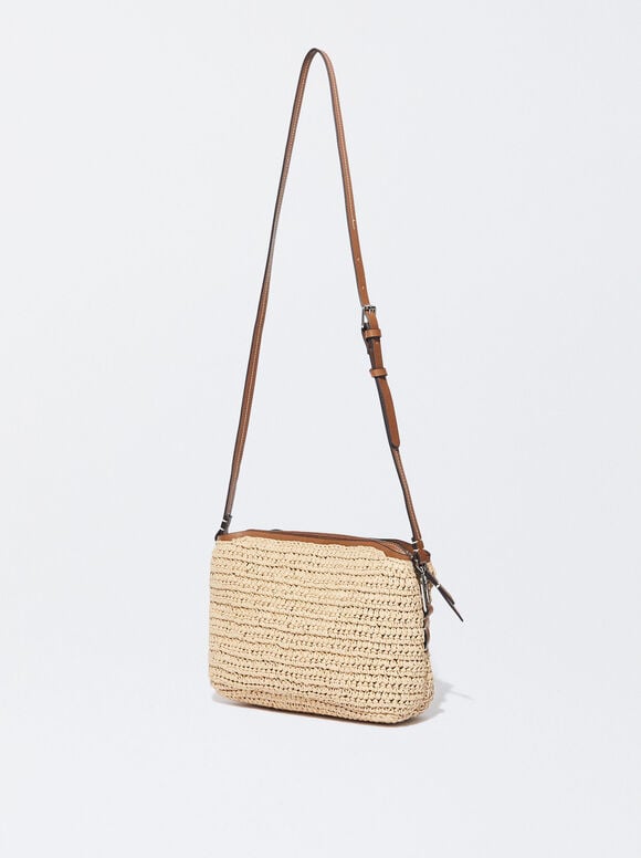 Bolsa de ombro com efeito palha - Bege