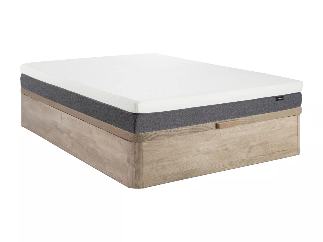 Ensemble 160 x 200 cm sommier coffre naturel clair + matelas mousse HD 7 zones et accueil mémoire de forme déhoussable ép.20cm - KELIH de YSMÉE