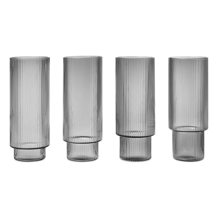 Ferm Living Verres long Ripple - Set de 4 | Gris