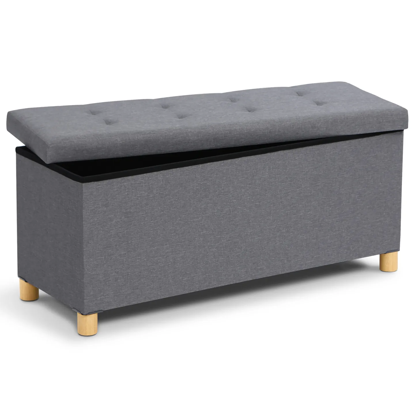Banc coffre rangement sur pied 100 cm tissu gris anthracite
