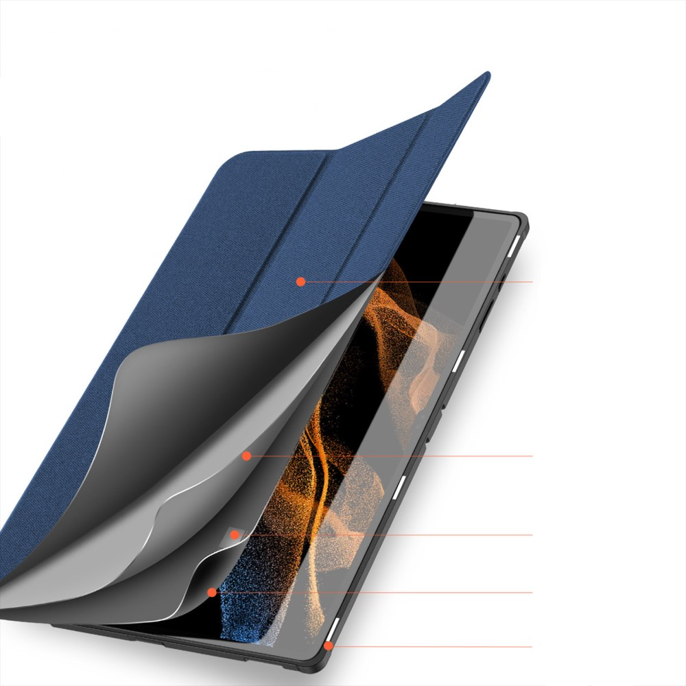 Samsung Galaxy Tab S9 Ultra Tasche Smart Cover Hülle Stoff Design mit S-Pen Halterung - Blau
