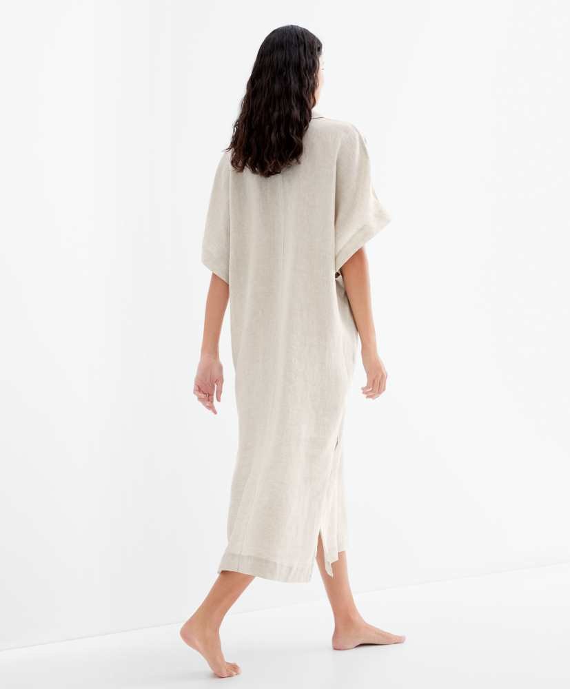 Vestido túnica com gola alta, 100% linho