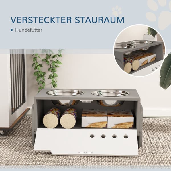 Hevet hundeskål, 3 nivåer høydejusterbar matskål for hunder med oppbevaringsplass, anti-slyngematte, fôringskål med 2 x 2L skåler i rustfritt stål, fo