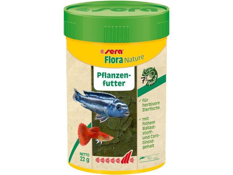 sera Pflanzenfutter Flora Nature, 100 ml, 22g Alleinfuttermittel für alle Zierfische
