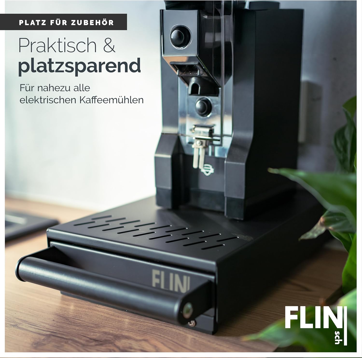 Flinsch Kaffee Abklopfbehälter - Sudschublade für Espresso Siebträgermaschinen in matt schwarz aus hochwertigem Stahl - massive Gleitleiste & herausnehmbare Abklopfstange - 36,9 x 20,3 x 6,5 cm