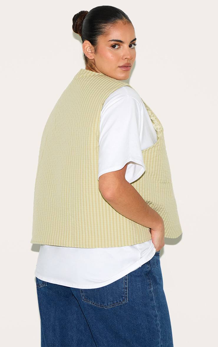 Vert Sauge Gilet Matelassé À Rayures Grande Taille