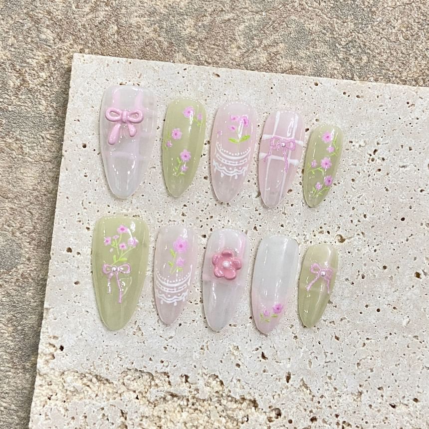 eovda - Bow Floral Press On Nail