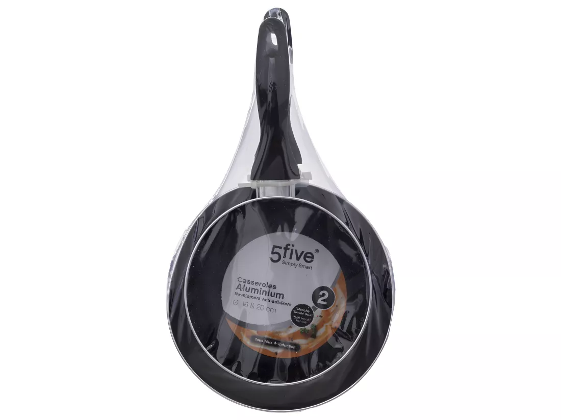 Casserole x 2 Induction 16/20cm en aluminium Noir - FIVE