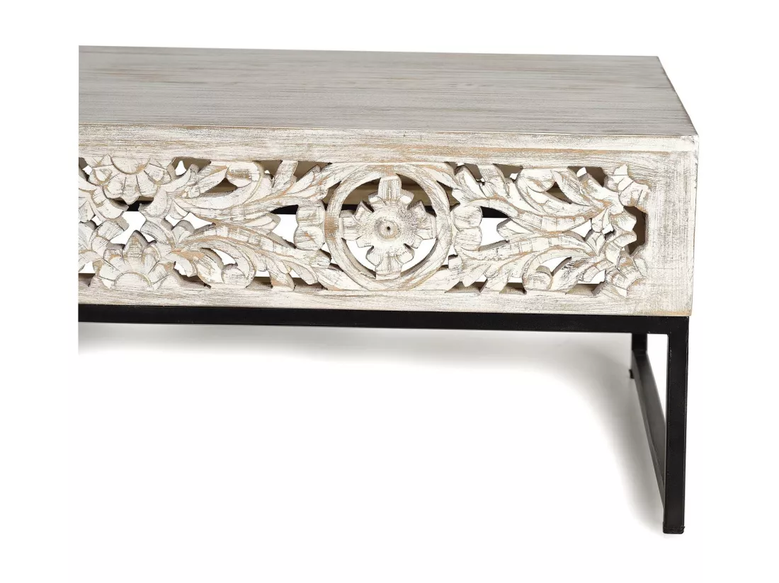 Table basse en manguier et pieds en métal vieilli Blanco.Giner y Colomer.40x60x110