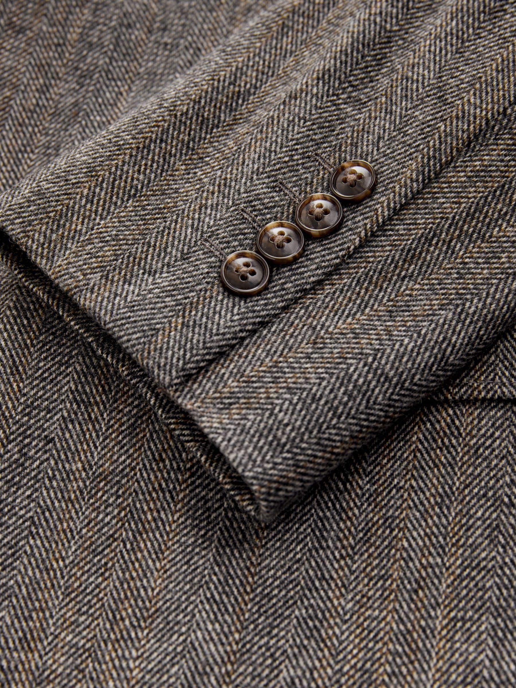 Grijs - Slim Fit Wool Blend Herringbone Stripe Suit Jacket