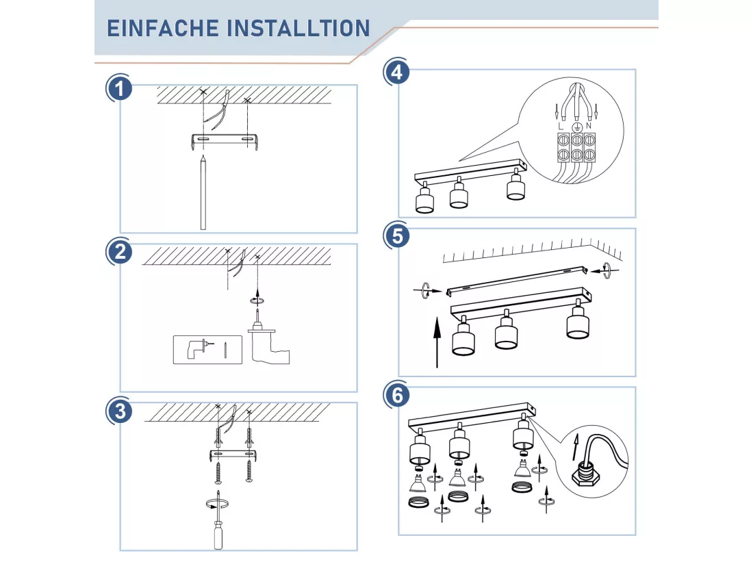 NETTLIFE Plafonnier Blanc moderne : 3 spots de plafond orientables en métal, plafonnier GU10, pour chambre, salle à manger, sans ampoule