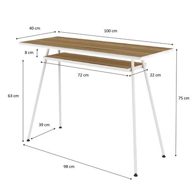 EasyHome - Bureau télétravail LV1 100 cm - avec tablette - noyer - pieds blancs