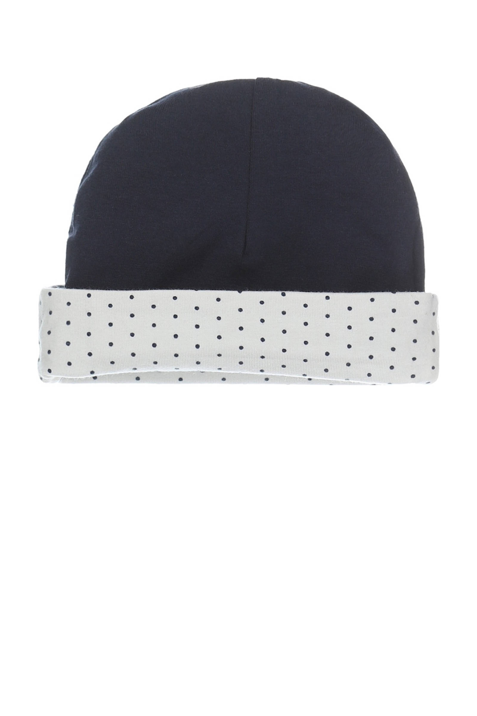 Dirkje reversible baby muts van katoen wit/donkerblauw