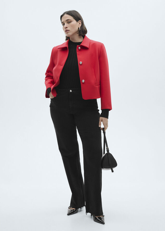 MANGO Buttoned cropped jacket Red