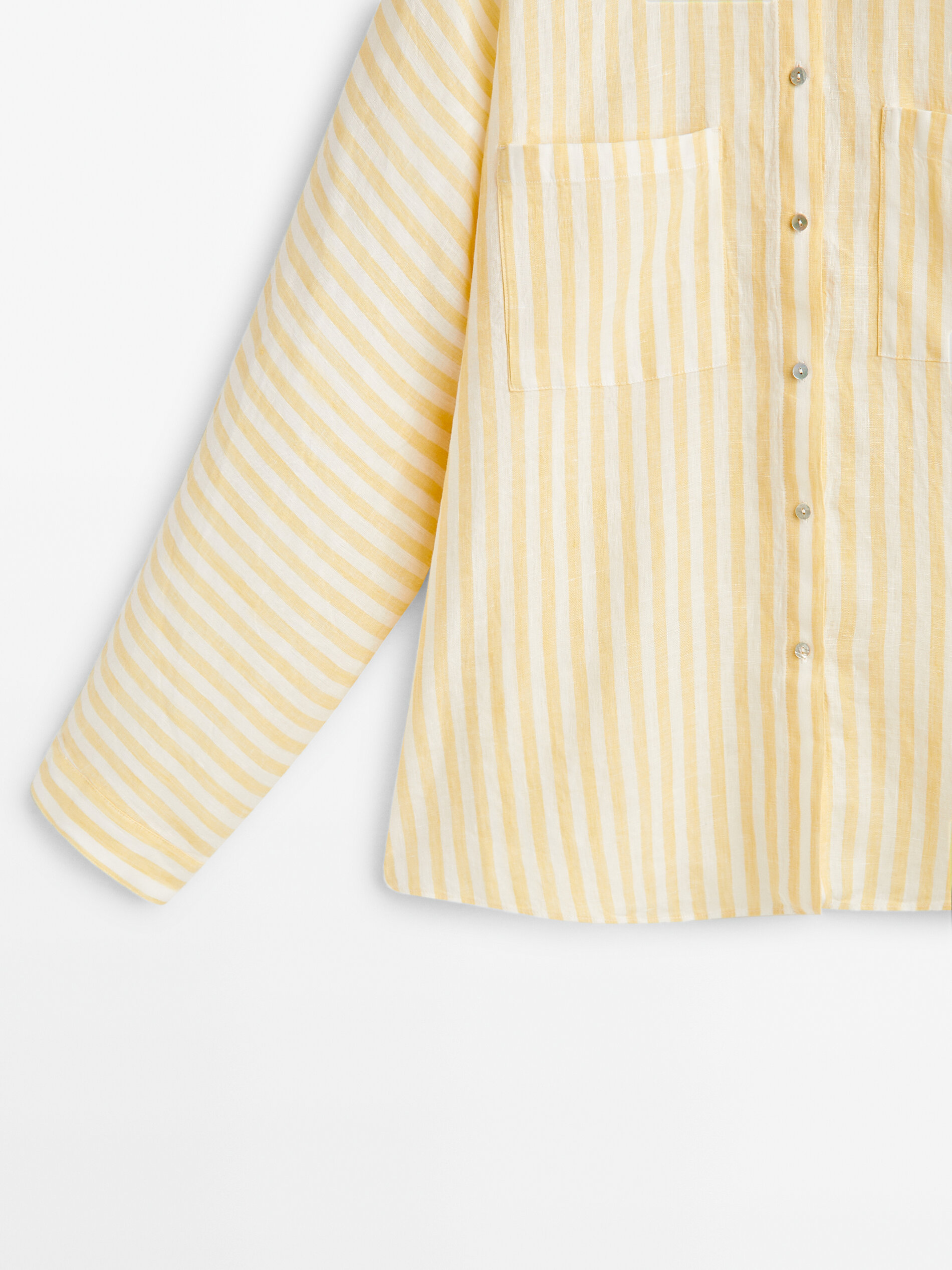 Camisa rayas bolsillos 100% linho - AMARILLO