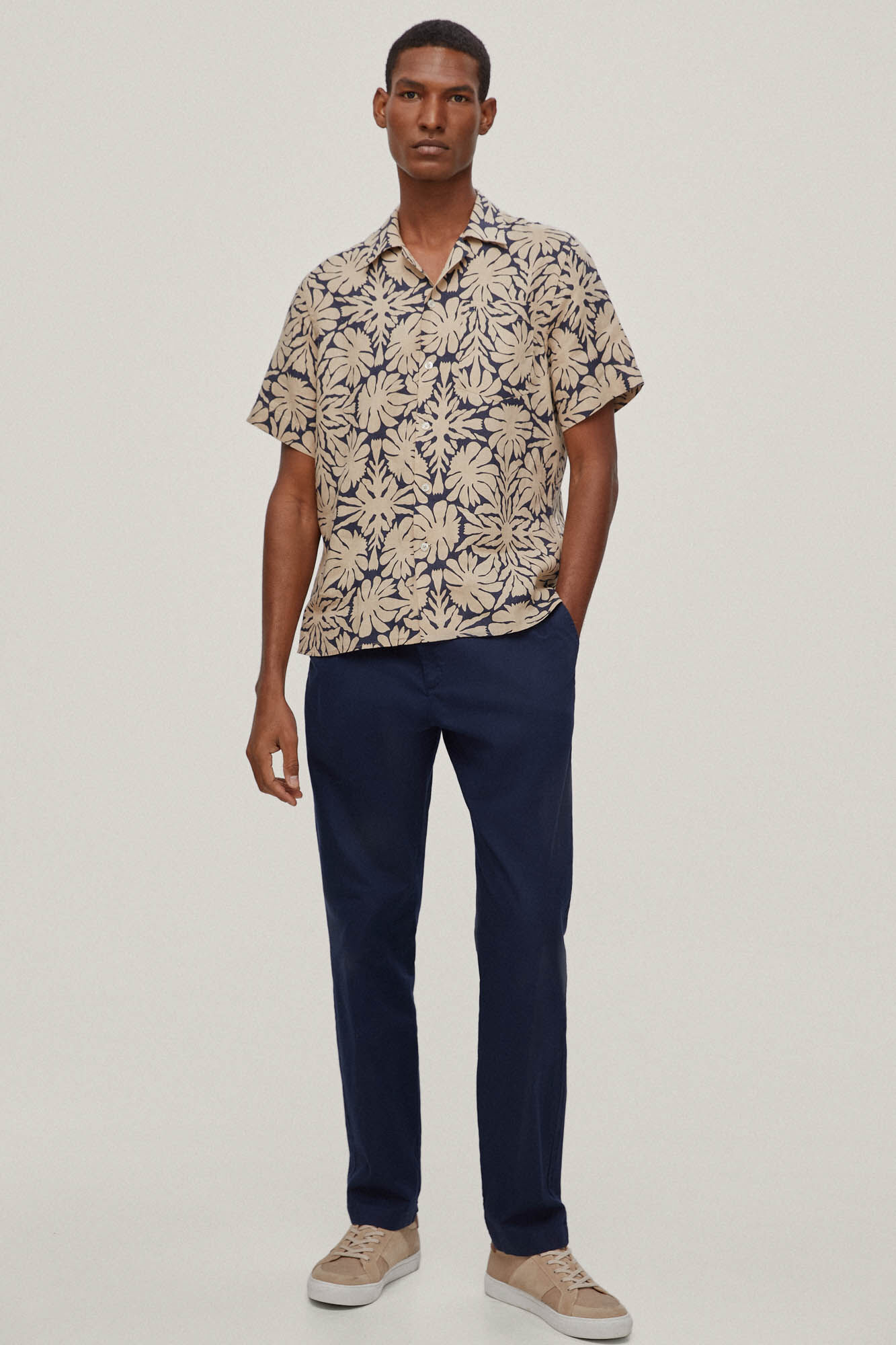 Camisa estampada de manga curta em tecido italiano - Azul