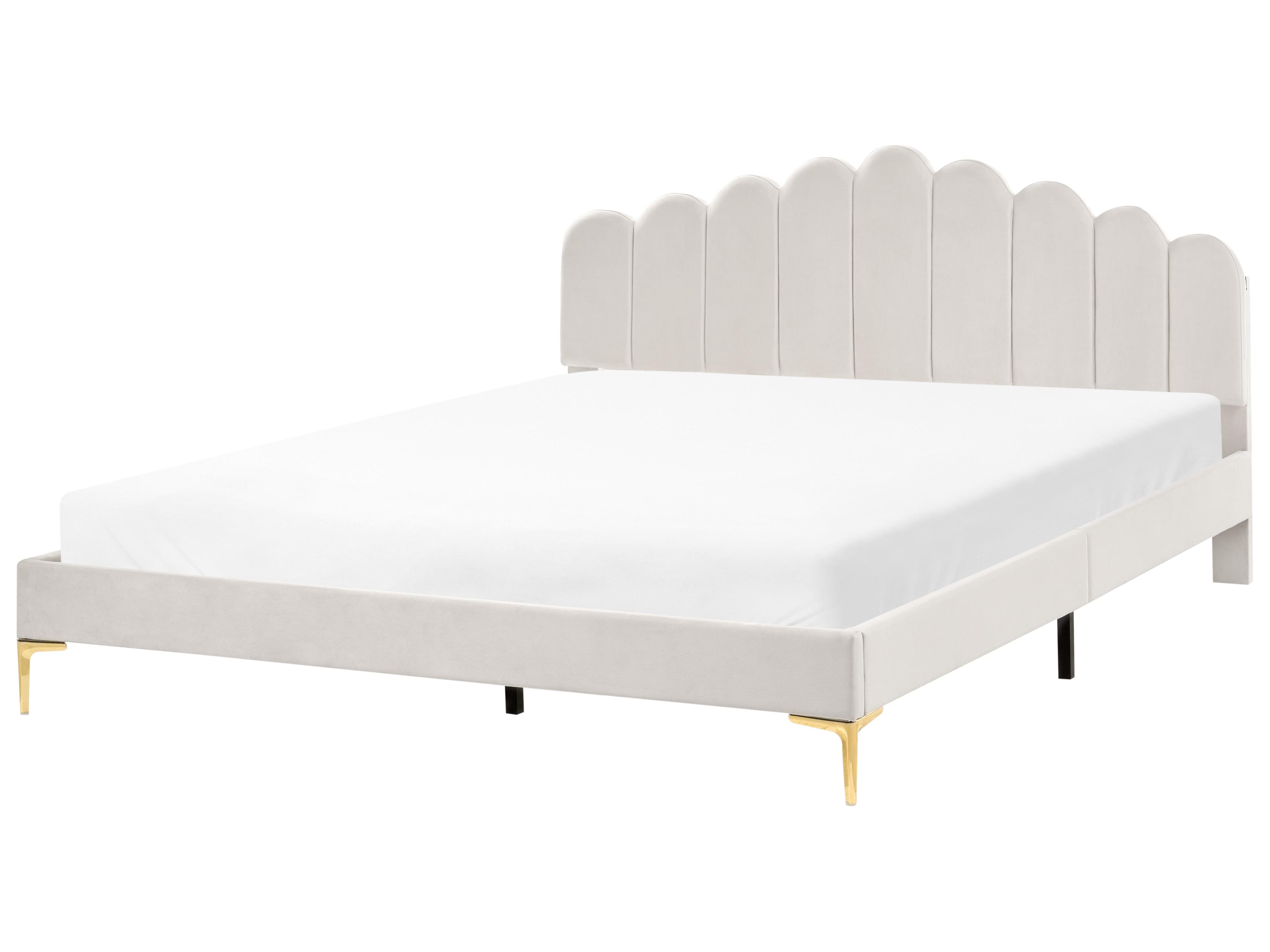 Bed Fluweel SAUVIAN 180 x 200 cm Gebroken wit