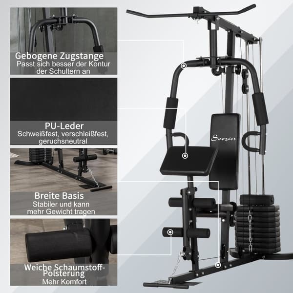 Multigym Treningsstasjon Med Lat Nedtrekk Og Sommerfuglstang Og 45 Kg Vekter Styrketrening Stål Kunstskinn Svart 180 X 108 X 200 Cm
