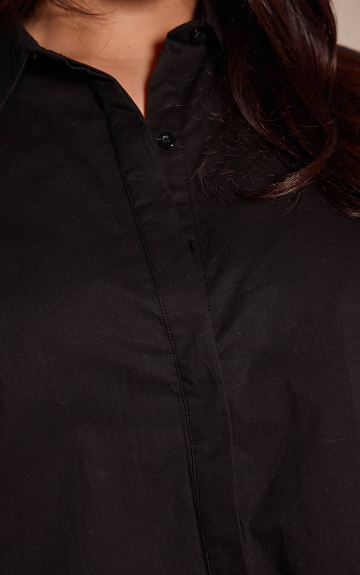 Noir Délavé Chemise Grande Taille En Coton À Poignets Oversize