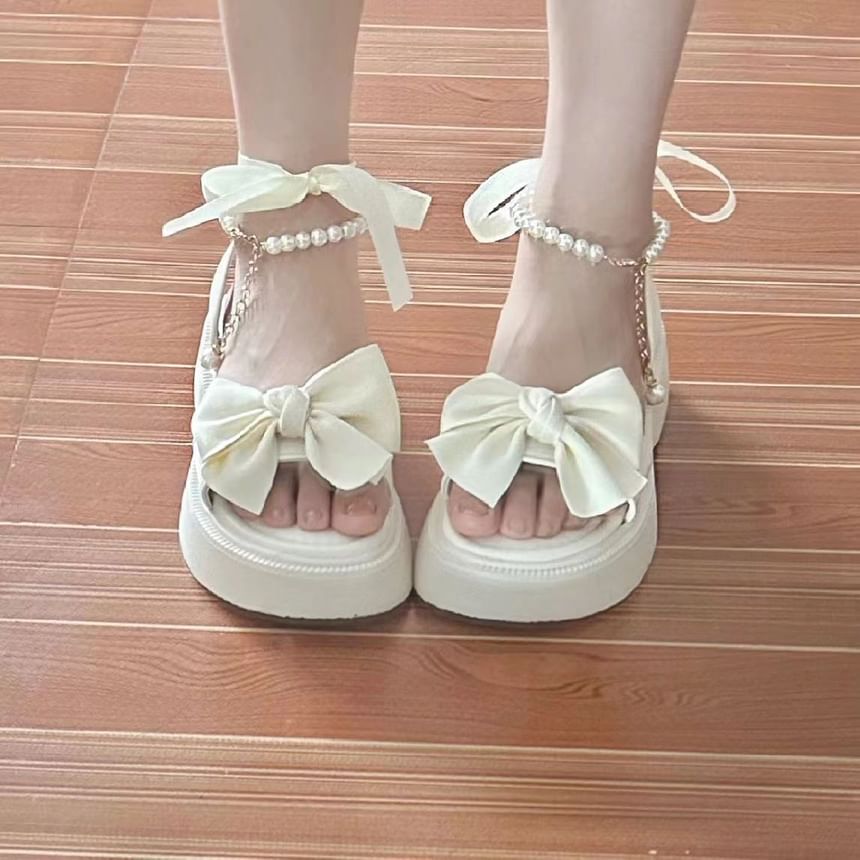 Anran - Platform strik imitatie parel enkelband sandalen