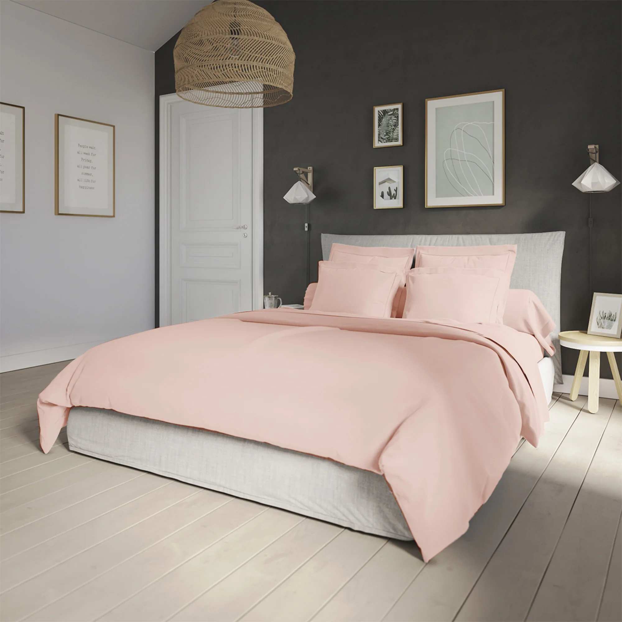 Housse de couette coton coloris rose