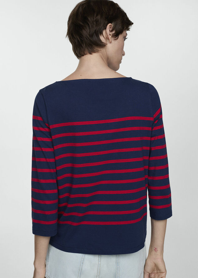 MANGO Striped boat-neck t-shirt Navy